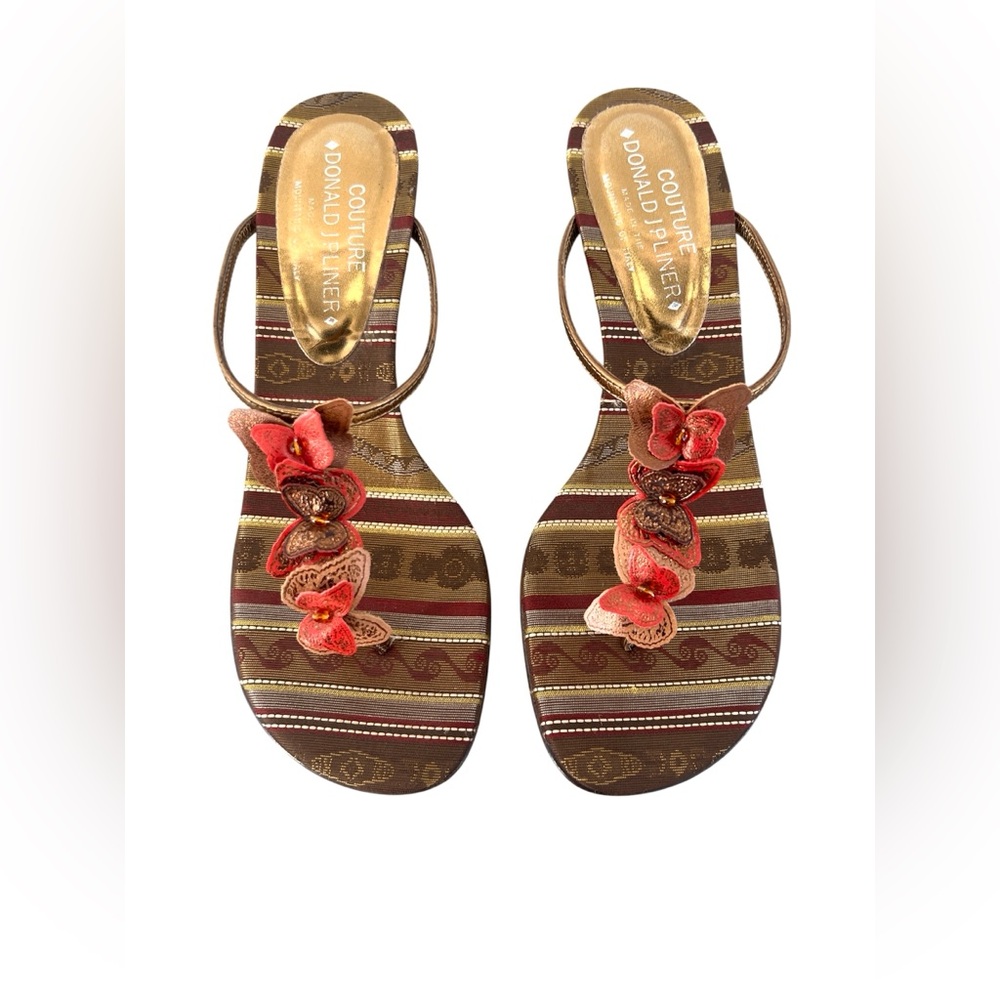 Vtg Y2K Donald J Pliner Couture Butterfly Thong Kitten Heel Sandals 8.5 Fairycor - Picture 2 of 10